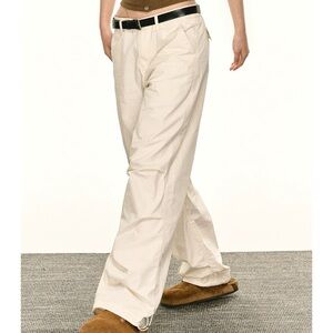 Cream straight leg cargo pants
